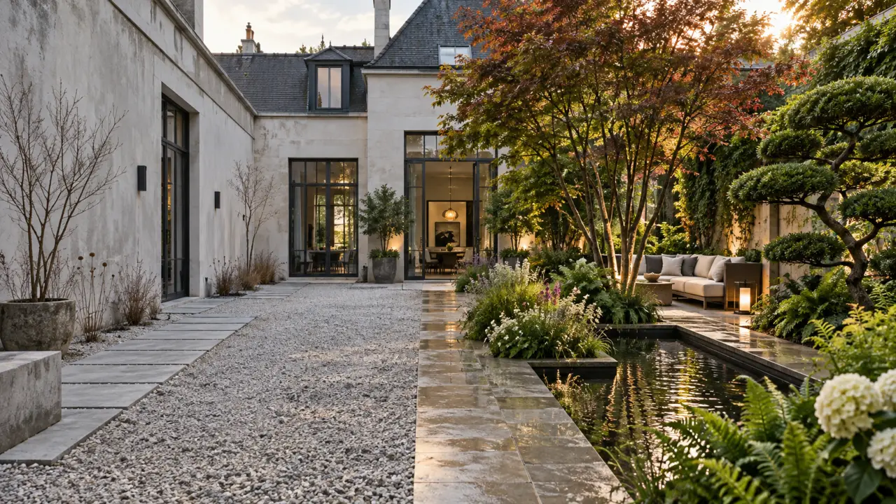 Transformation d’une cour minérale en jardin paysager luxuriant