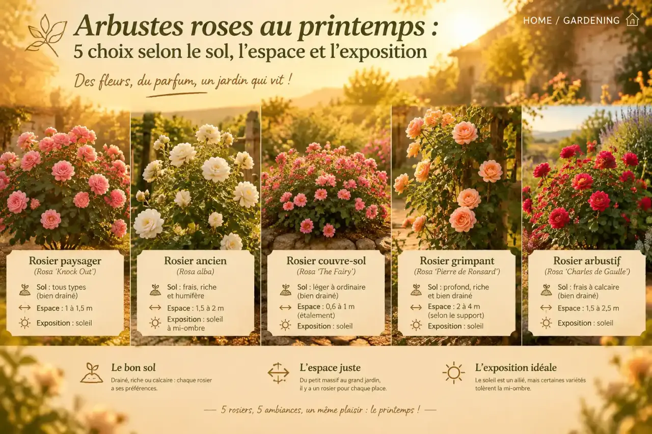 Arbustes roses au printemps : 5 choix selon le sol, l’espace et l’exposition