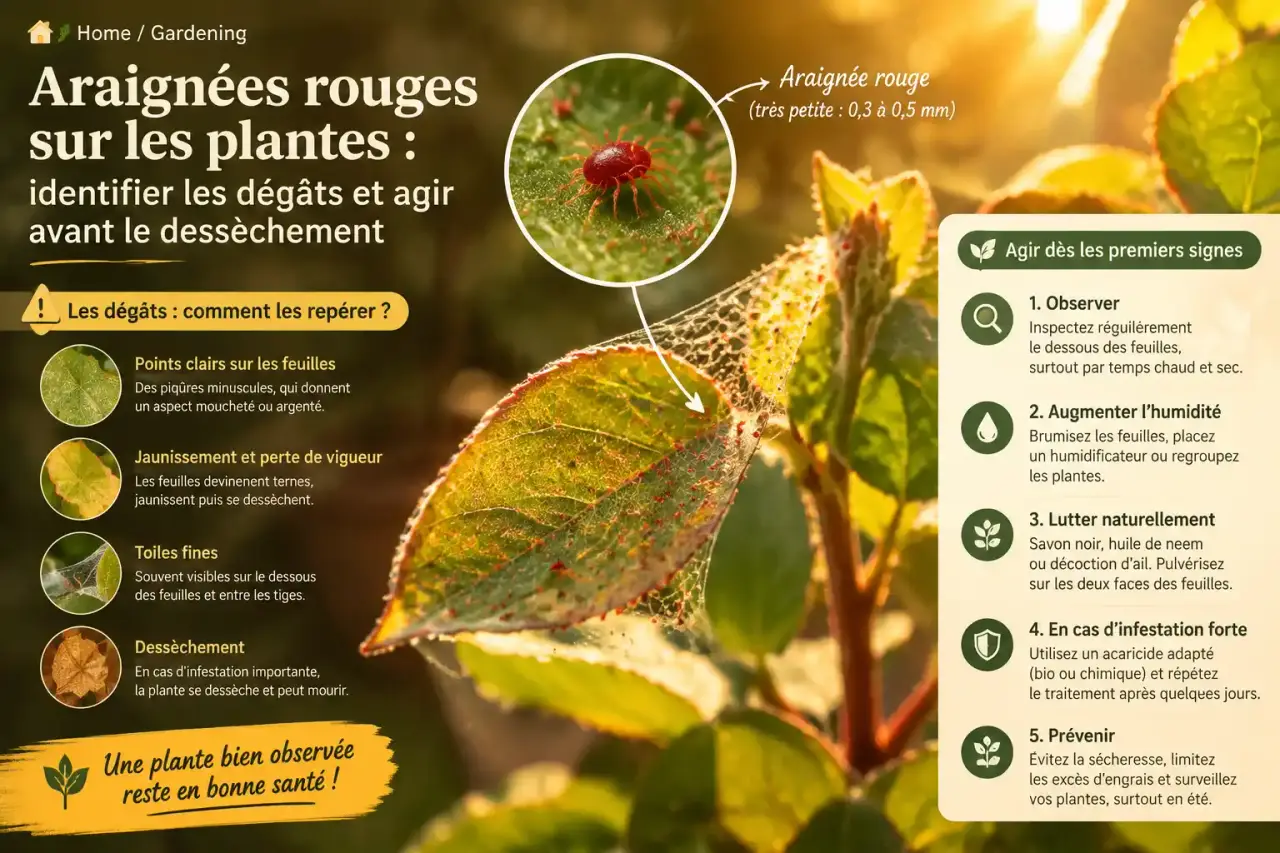 Araignées rouges sur les plantes : identifier les dégâts et agir avant le dessèchement