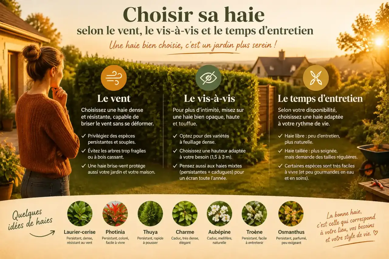 Choisir sa haie selon le vent, le vis-à-vis et le temps d’entretien