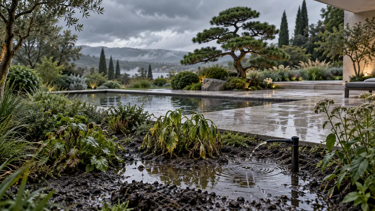 Jardin paysager élégant composé de plantations harmonieuses et de feuillages luxuriants