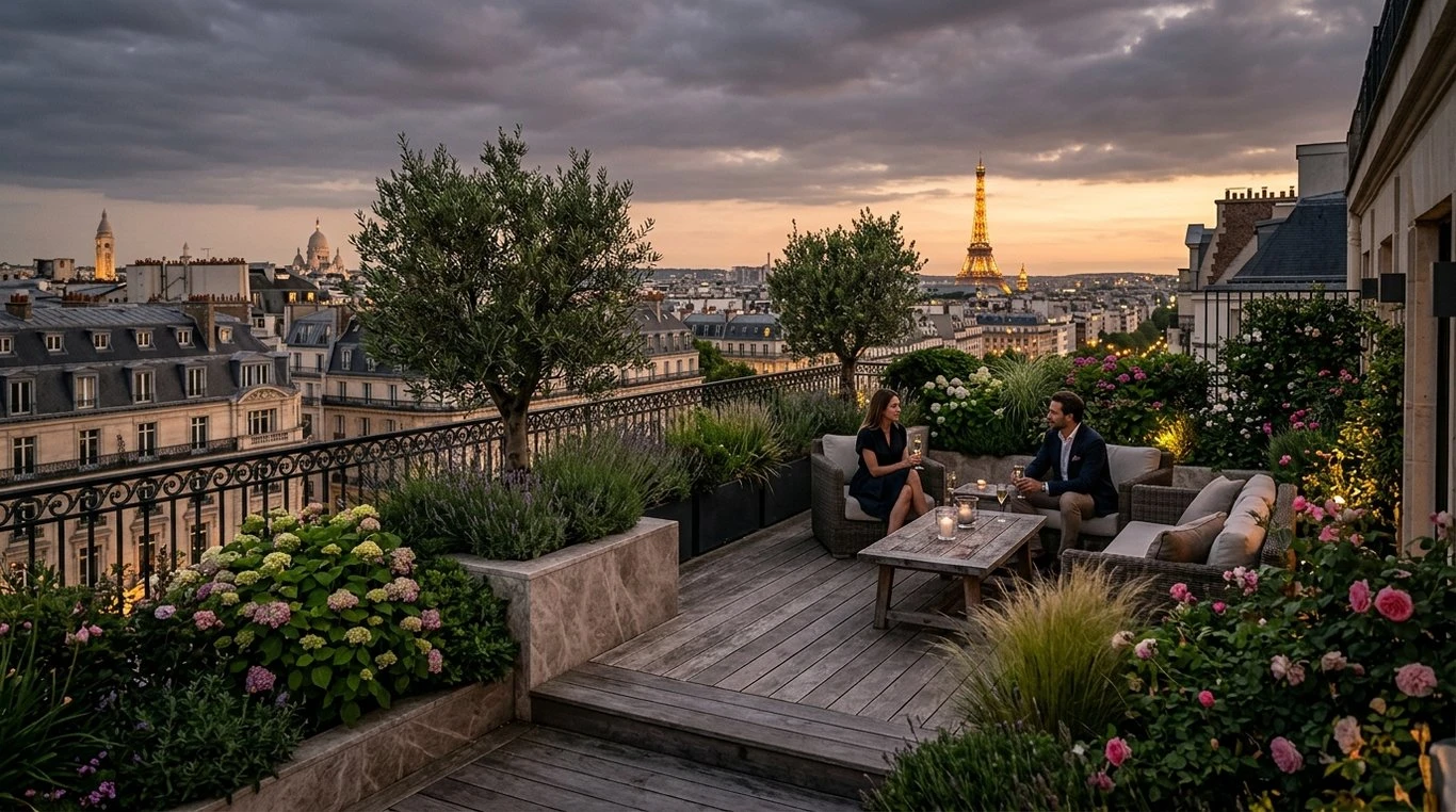 Terrasse luxueuse en rooftop à Paris