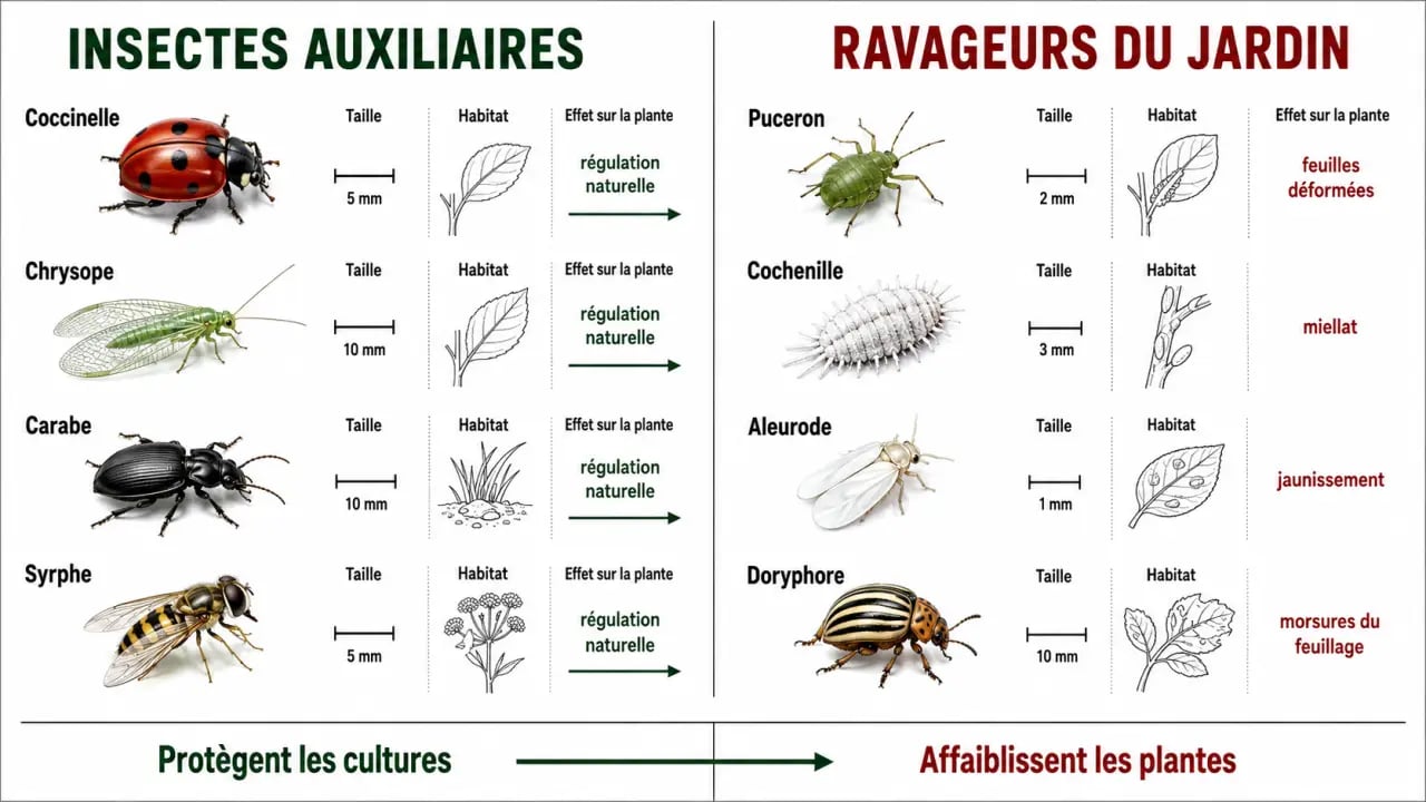 Insecte du jardin : infographie de reconnaissance des auxiliaires et ravageurs