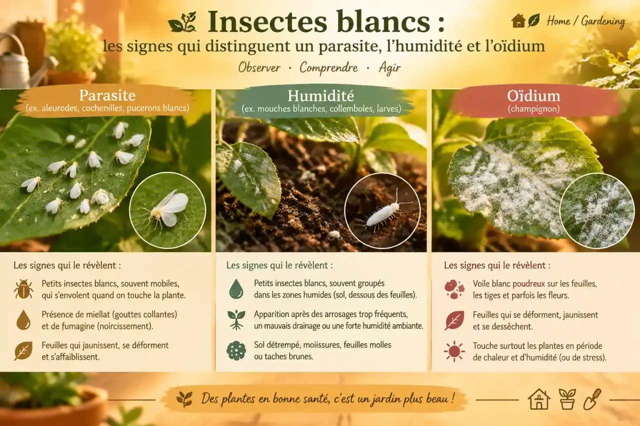 Insectes blancs : les signes qui distinguent un parasite, l’humidité et l’oïdium