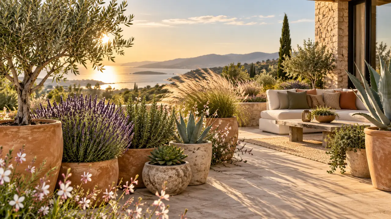 Plantes pour terrasse plein soleil : les choix qui résistent à la chaleur, au vent et au gel
