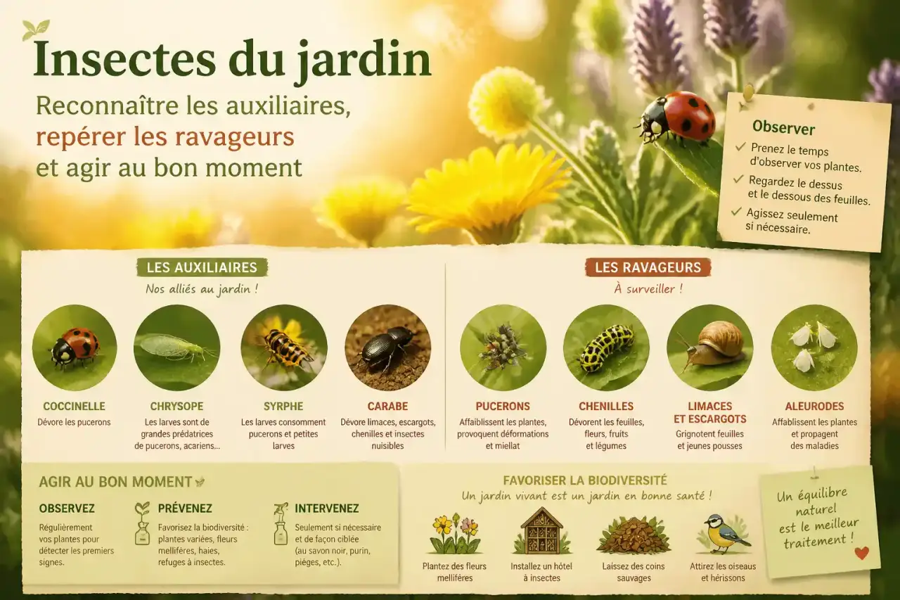 Insecte du jardin : reconnaître les auxiliaires, repérer les ravageurs et agir au bon moment