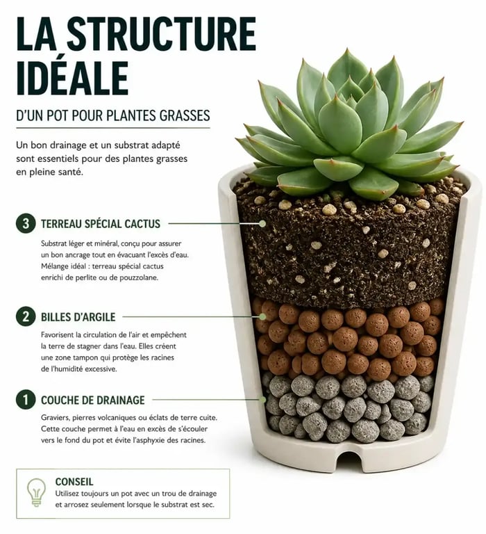 Schéma de drainage pour pot de plantes grasses