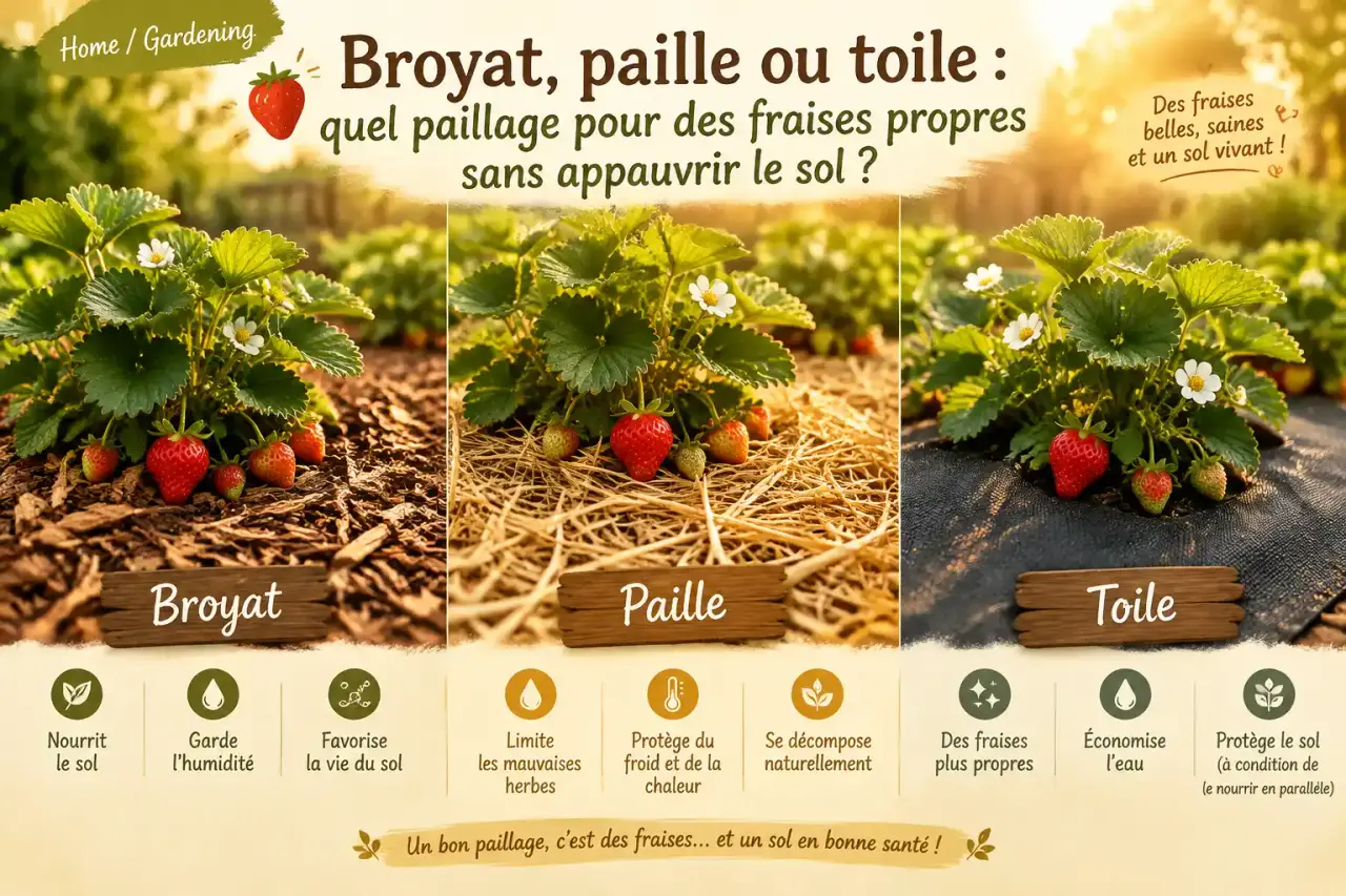 Broyat, paille ou toile : quel paillage pour des fraises propres sans appauvrir le sol ?