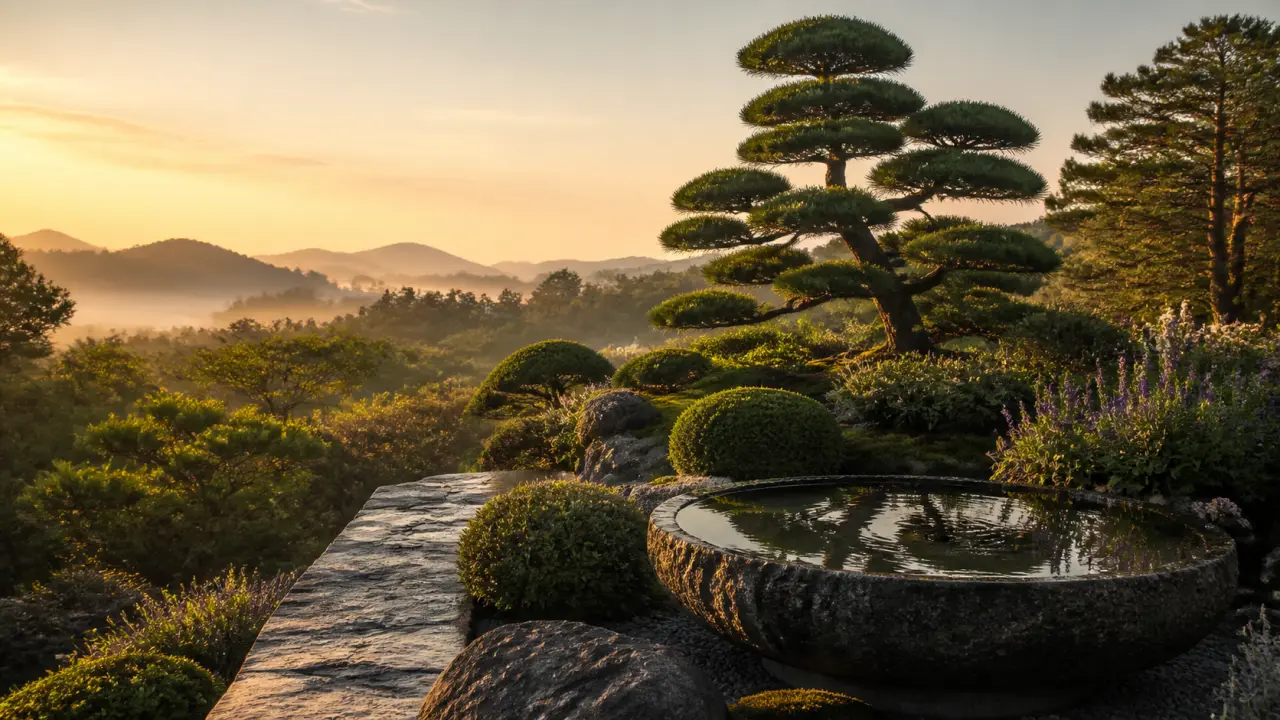 Massif Niwaki raffiné dans un jardin paysager haut de gamme