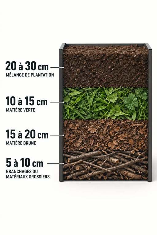 Les quatre couches de remplissage d’un bac à potager