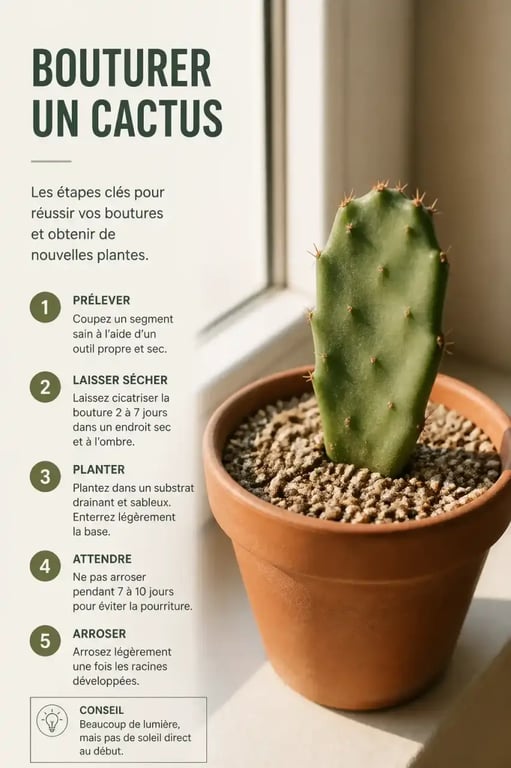 Bouture de cactus plantée dans un substrat drainant pour cactus